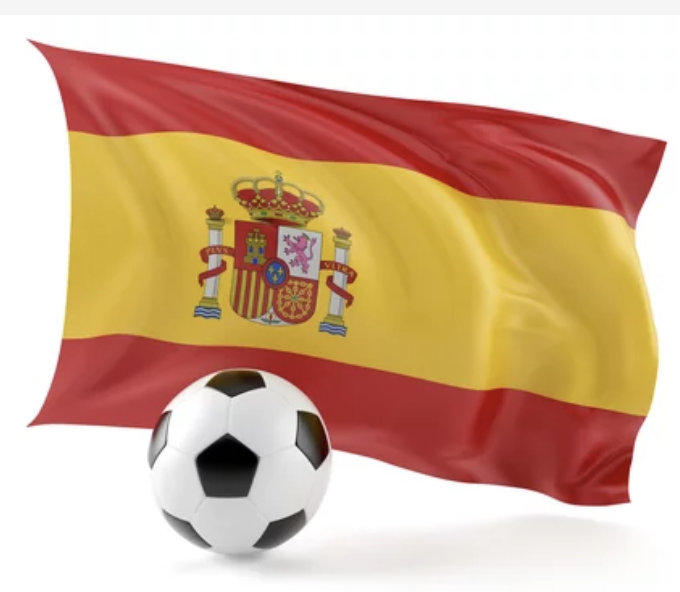 A football adorned with the colours of the Spain flag, representing the country's passion for the sport.