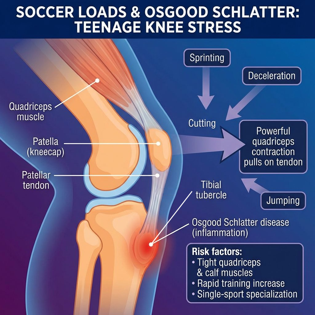 illustration of Osgood-Schlatter disease and symptoms
